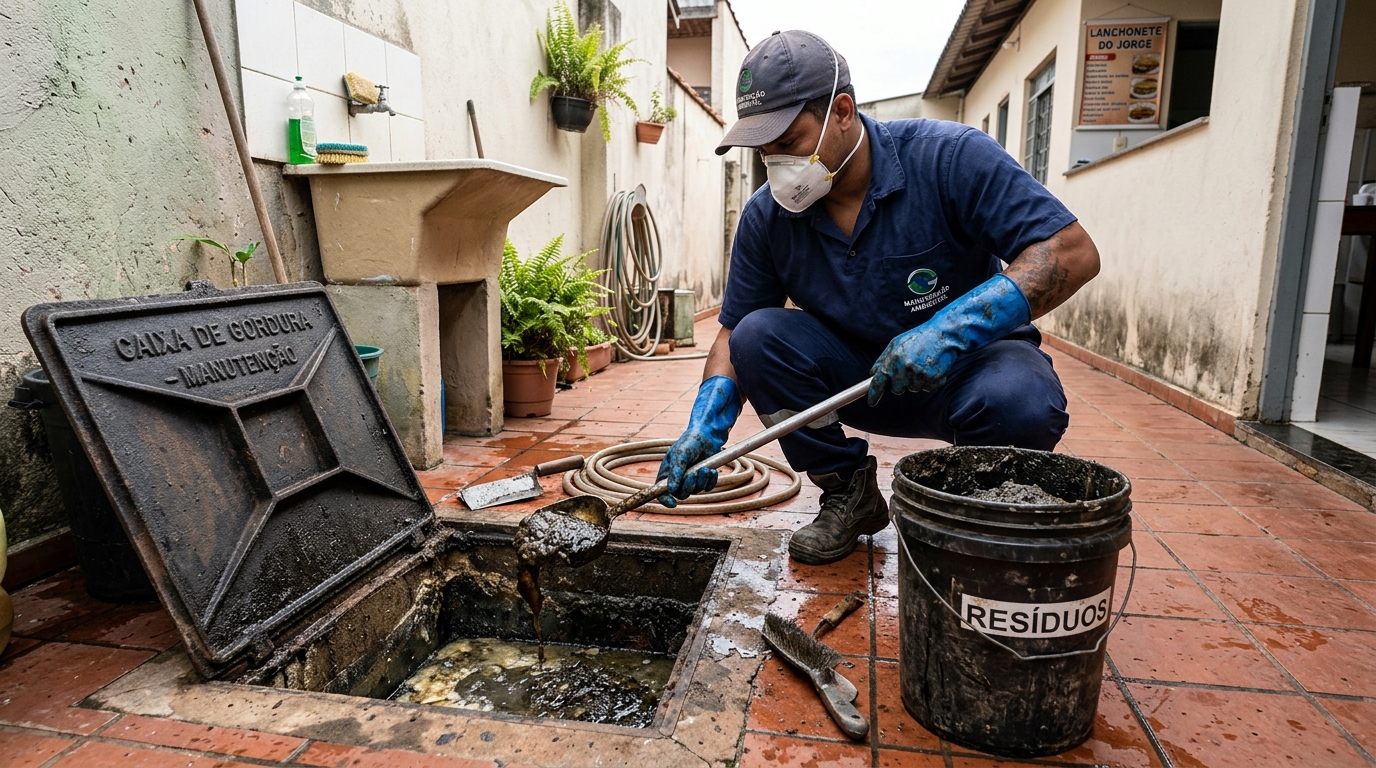 Remoção de resíduos da caixa de gordura em Ananindeua‑PA