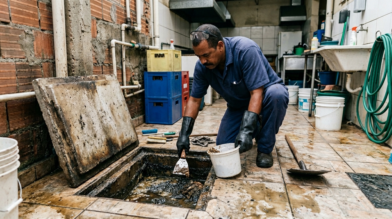 Limpeza de caixa de gordura residencial em Ananindeua‑PA